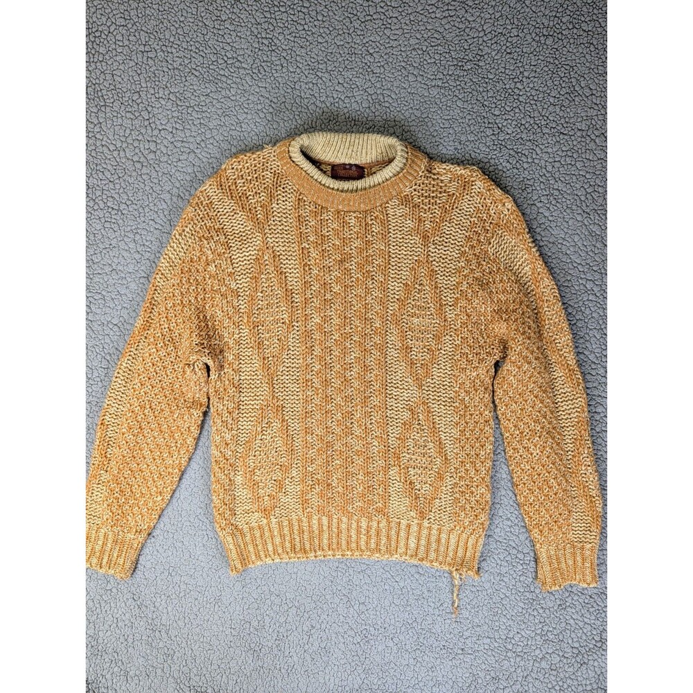 Thrashed Vintage 70s Sears Collection Virgin Wool Cable Knit Sweater Distressed